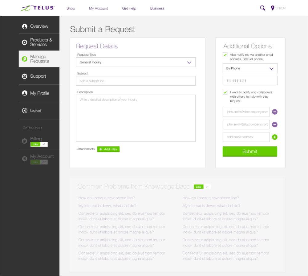 Submit a Request Page