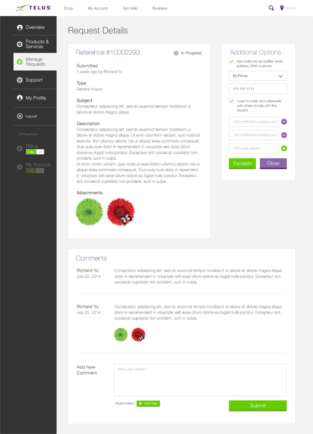 Reguest Details Page